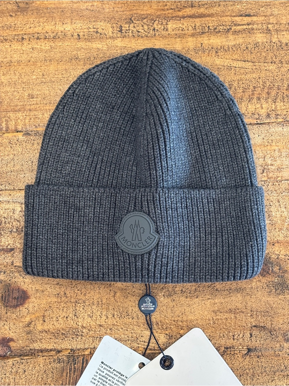 Moncler Unisex Gray Rib-Knit Beanie